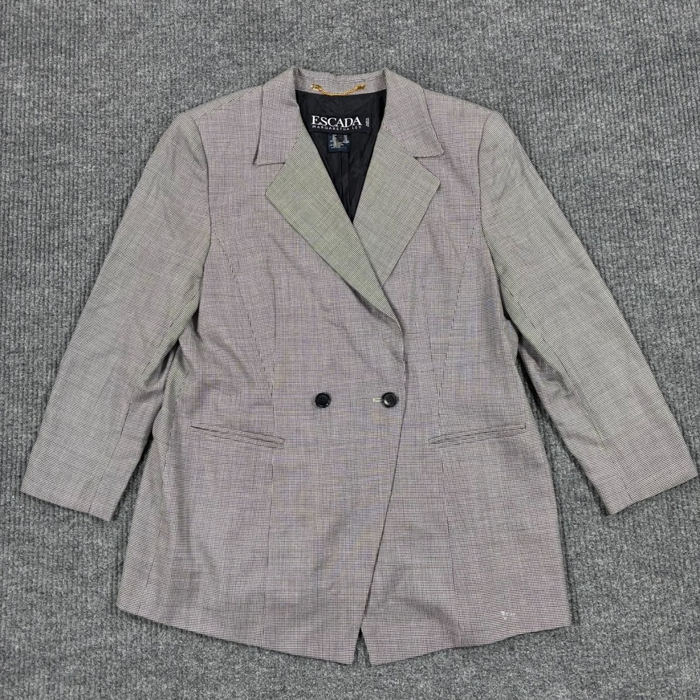 Vintage Escada Margaretha Ley Blazer Womens 44 Gray Wool Silk Double Breasted XL